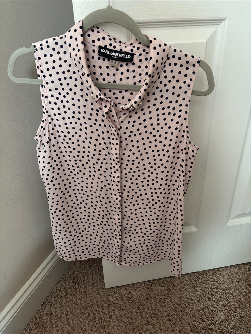 Karl Lagerfeld Pink Sleeveless Polka Dot Blouse